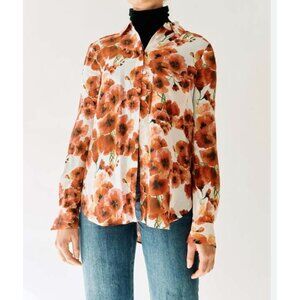 Haute Hippie White Red Floral button down Blouse - Size XS